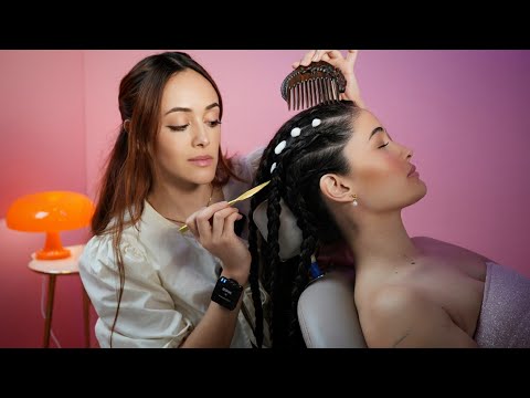 ASMR Scalp Check, Hair Oiling Dry Comb & Braiding | Hair Parting & Braid Hairstyling | Soft-Spoken
