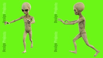 Alien runs away in fright. Loopable animation on green screen. 4k.