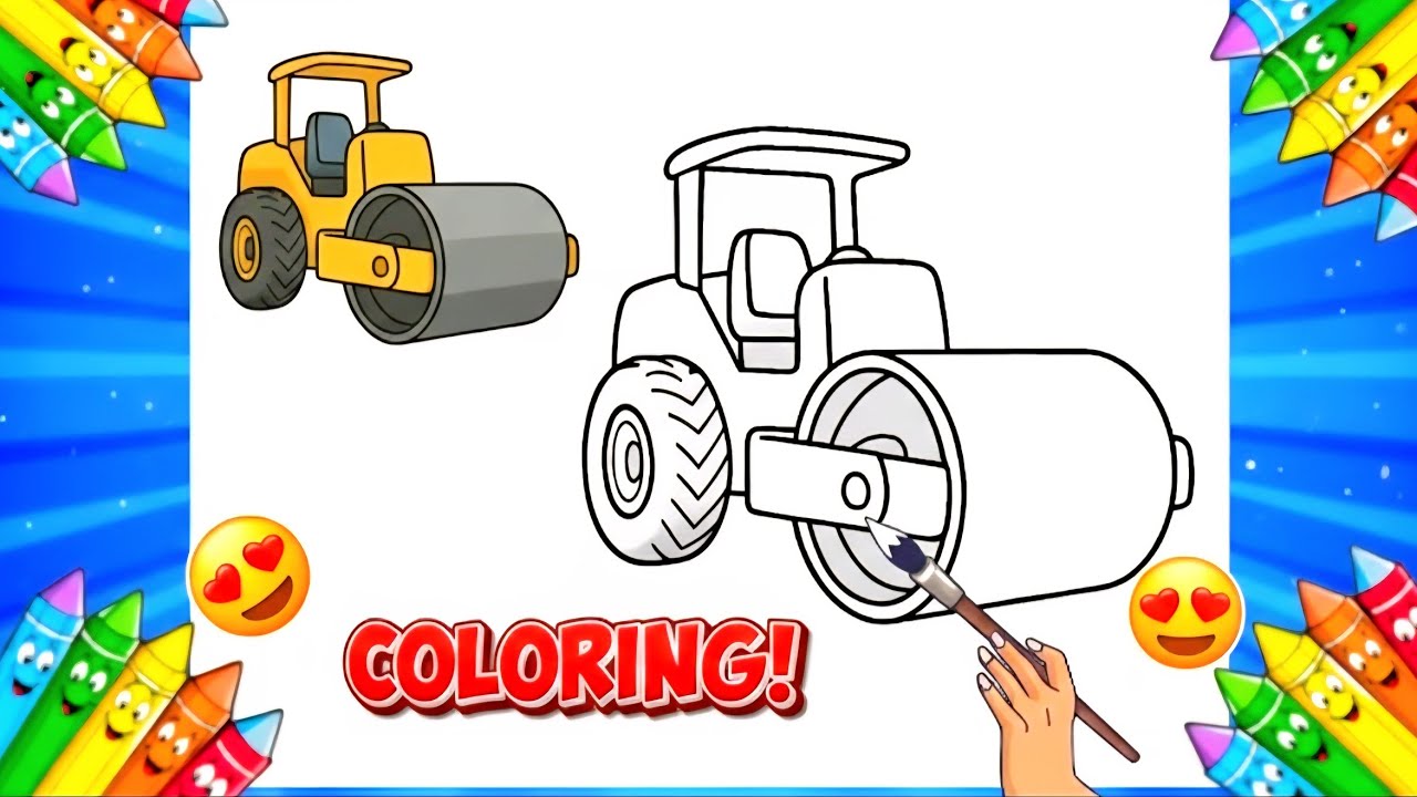 Road Roller Coloring for Kids 🚧🎨 | Learn Colors | Construction Vehicle Drawing