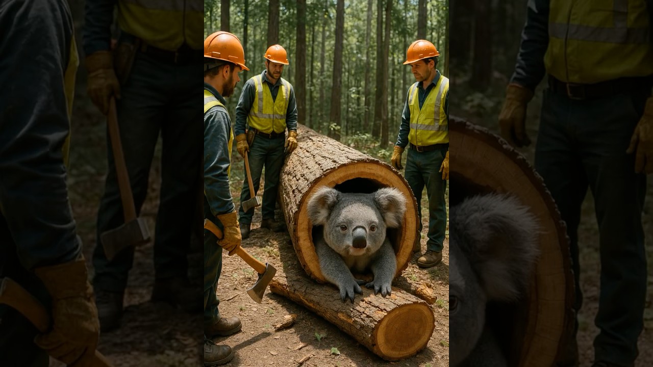 rescue giant koala bear from tree log 