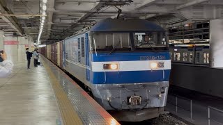 【4K高画質】【コンテナ満載!】JR貨物EF210形100番台134号機〔新〕(ルーバー白帯・新塗装)+コキ19両が北千住駅3番線を通過するシーン(75レ・新A107・コンテナ輸送)2026.4.16