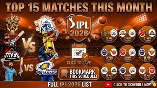 IPL 2026 Top 15 Match list | देखें सभी मैचों की लिस्ट 📅#IPL2026 #IPLSchedule #IPLUpdates #cricket