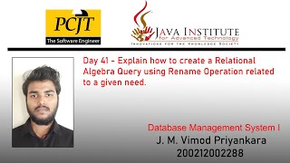 Database Management Systems I - Question set 41 | 1st Year | J.M.Vimod Priyankara | Java Institute