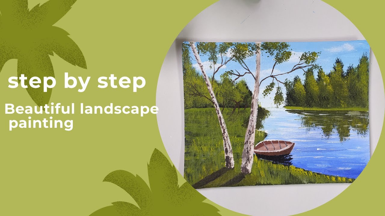 Easy Lake Landscape Painting | Relaxing Nature Scenery with Boat & Trees | Acrylic Painting Tutorial