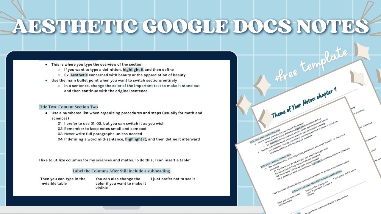 HOW TO MAKE AESTHETIC NOTES ON GOOGLE DOCS Google Docs Note Template 
