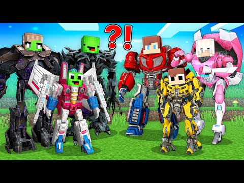 JJ's AUTOBOT Family vs Mikey's DECEPTICON Family Transformers Battle in Minecraft - Maizen