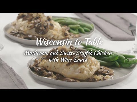 Mushroom and Swiss-Stuffed Chicken with Wine Sauce