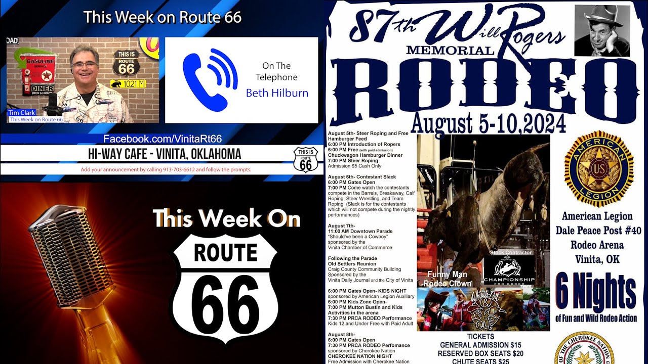 This Week on Route 66 - Hi-Way Cafe - Will Rogers Rodeo Announcement ...