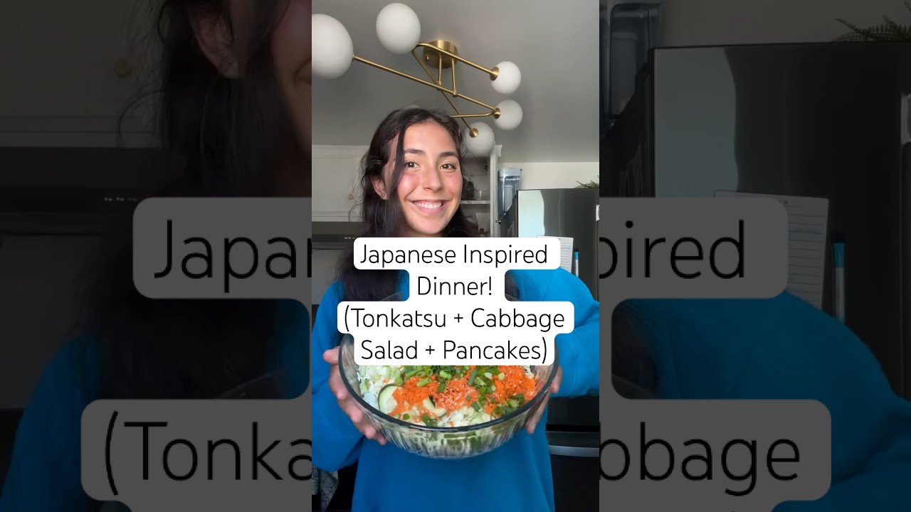Tonkatsu, Rice, and Cabbage Salad with Fluffy Pancakes and Red Bean Paste🍗🥞✨ #japanesefood