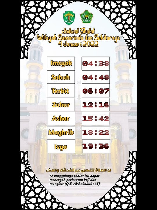 Jadwal Sholat Wilayah Samarinda dan Sekitarnya 4 Januari 2022