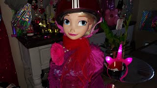 DOLL  WITH BICYCLE ‍♀ ‍♀ ✨  HELMET ⛑   PUTTING  FLOWER NECKLACE ❤ AND  RED SCARF