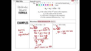 Algebra Arithmetic Sequences day 2
