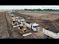Amazing Good Action Bulldozer Pushing Dirt And Dump Truck Unloading - អាប៉ុលរុញដី ឡានចាក់ដី