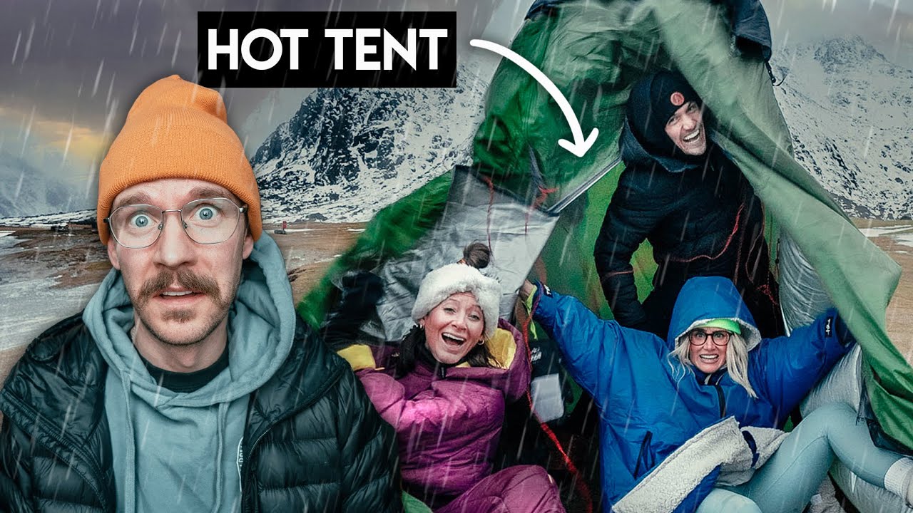 We Tried HOT TENT Winter Camping with @KaraandNate (In a STORM)