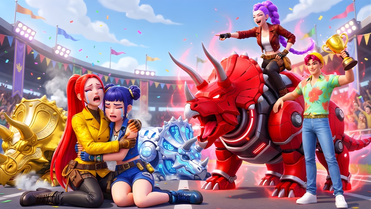 Golden Family VS Ruby Family: Magic Triceratops Racing Championship! Who Wins? - KPOP Demon Hunters