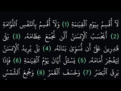 سورة القيامة مكتوبة كاملة بدون صوت بخلفية سوداء
