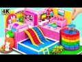Build Cardboard House with Twin Water Slides, Swimming Pool and Rainbow Well ❤️ DIY Miniature House
