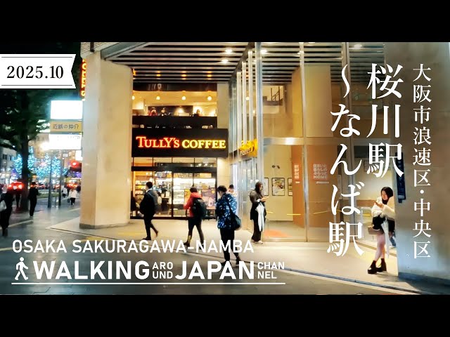 4K/大阪夜散歩】大阪市浪速区桜川駅～中央区なんば駅を街歩き Walking