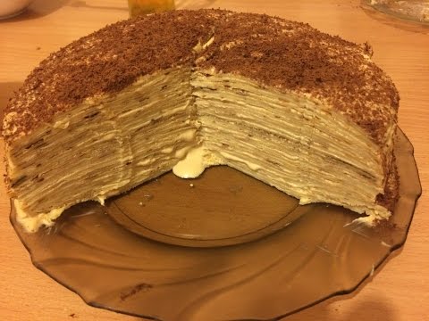 Блинный  торт и  сметанный крем со сгущенкой. Простейший блинный торт.