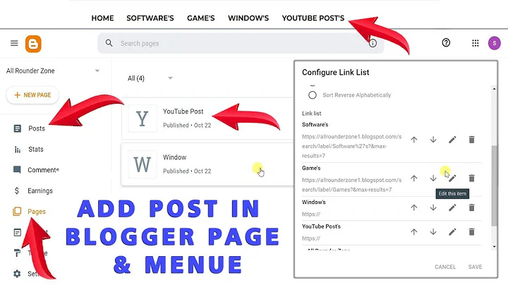 How to Add Post in Blogger Pages 2023 | Create Pages in Blogger | Add Posts & Pages Menu In Blogger