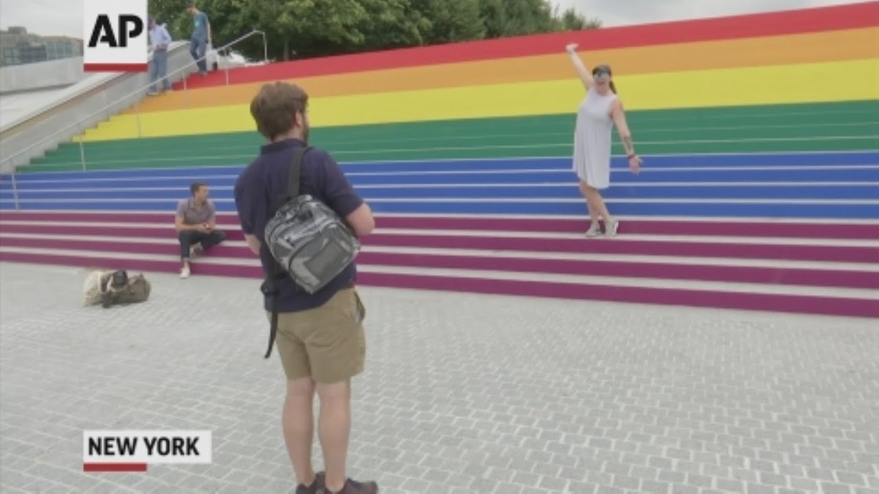 pressed cafe NYC park transforms staircase into gay pride flag
