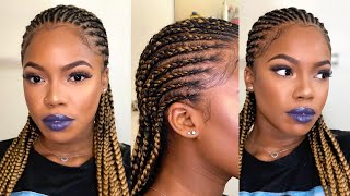 HOW TO: BLONDE FEED IN BRAIDS (simple and easy natural hair protective style )