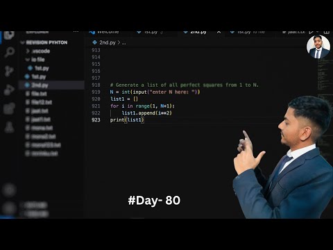 Python program to Generate a list of all perfect squares from 1 to N.#100daysofcode #codeeveryday