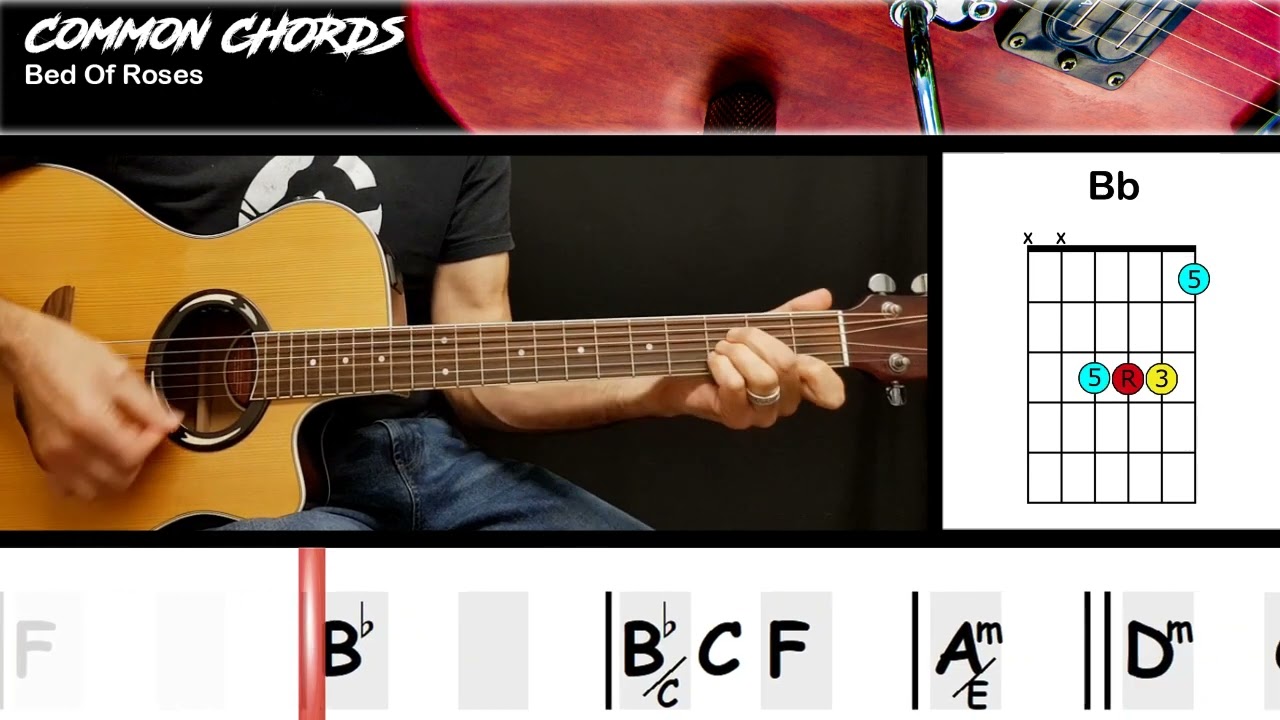 Bed Of Roses (ver1) - Bon Jovi | EASY GUITAR LESSON | Scrolling Chords & Lyrics