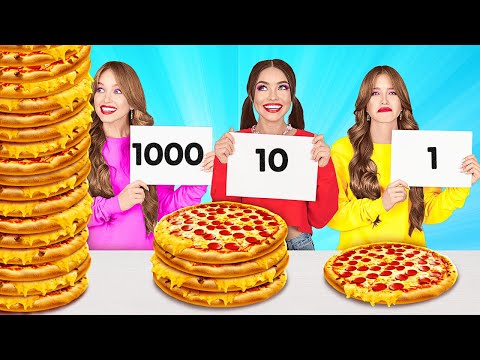 KABUR DARI TANTANGAN 100 LAPIS MAKANAN || Makanan Raksasa VS Mungil Selama 24 Jam oleh 123 GO!