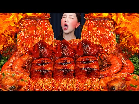 <strong>오징어</strong> ? 매콤한 <strong>한치</strong> 🦑 팽이버섯 가리비 해물찜 먹방 Spicy Squid Enoki Mushroosm hanchi Seafood Boil Mukbang ASMR Ssoyoung
