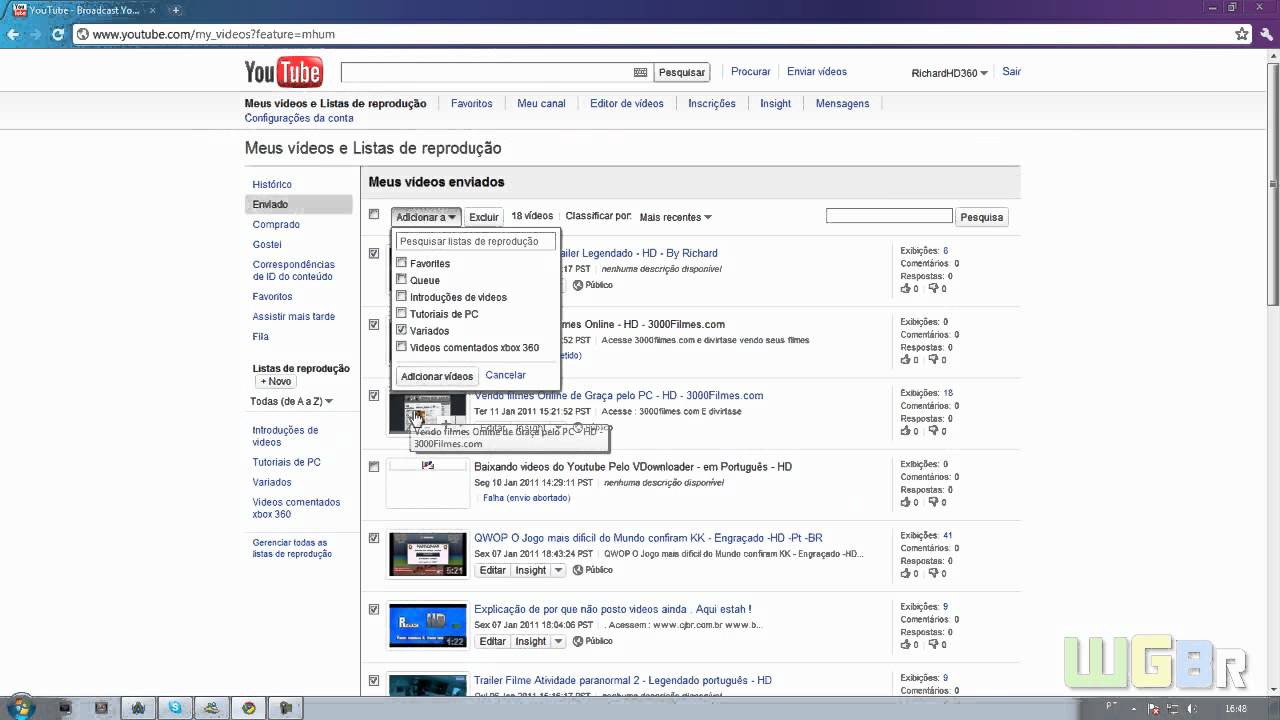 Como Fazer Lista de Reprodução em seus Videos no Youtube - HD - YouTube