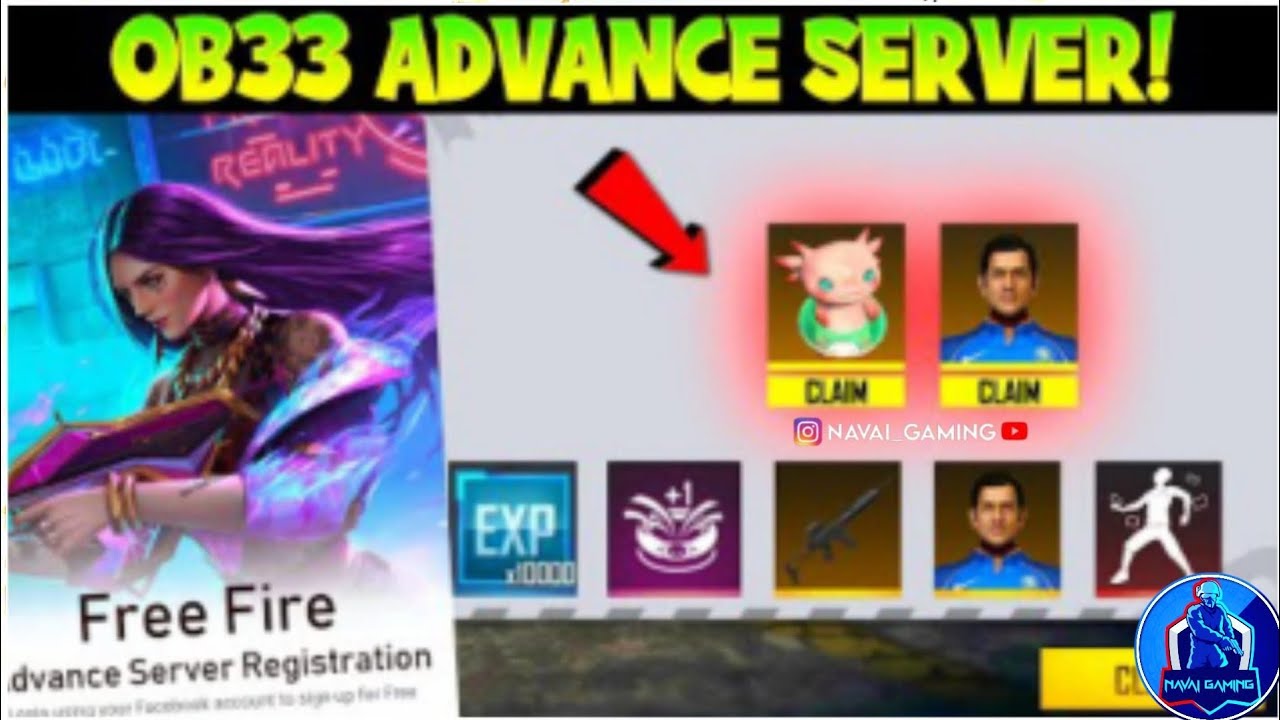 💥OB33💥Advance Server Free Rewards__Next OB33 Ms Dhoni Character& All Free Rewards__@Navai_Gaming_Ff
