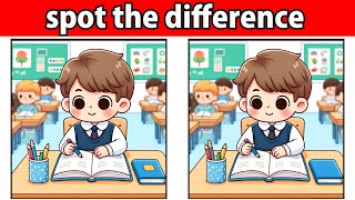 【Find the difference】Find three mistakes in the illustration of a boy studying at school