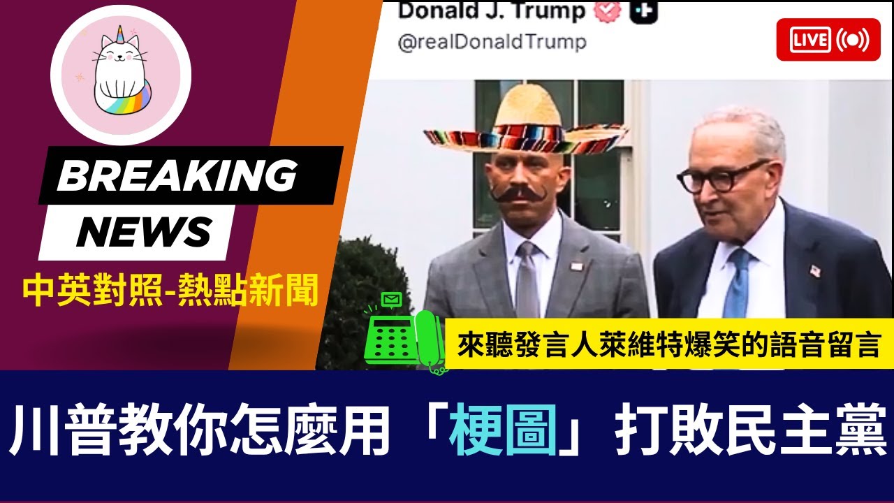 川普教你怎麼用「MEME梗圖」打敗民主黨 - 另外來聽發言人萊維特爆笑的語音留言 (中英對照-即時新聞) - YouTube