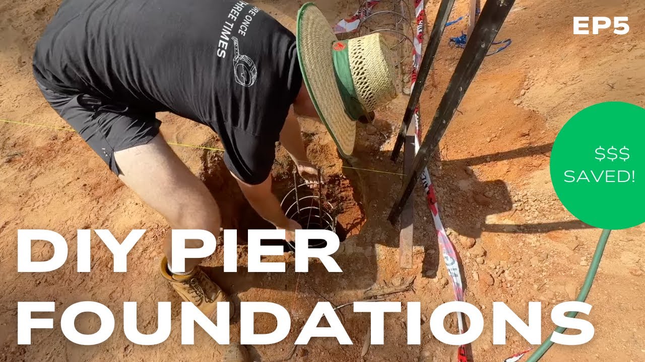 Самостоятельная установка фундамента и септика: разметка, бурение и заливка свай.