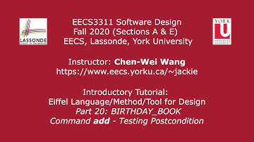 [HD] EECS3311 F20 Tutorial Part 20 - BIRTHDAY_BOOK: Command add - Testing Postcondition