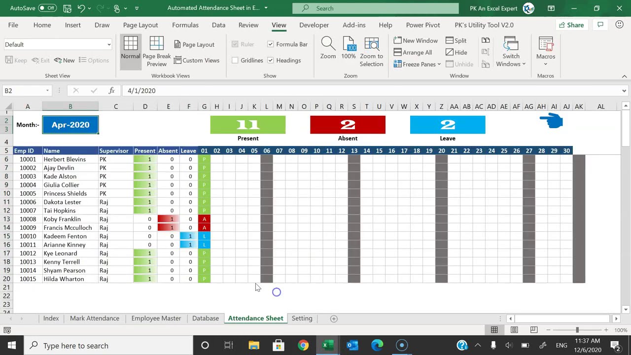 Excel Macro Attendance Tracker Employee Monthly Sheet Format In Free Download