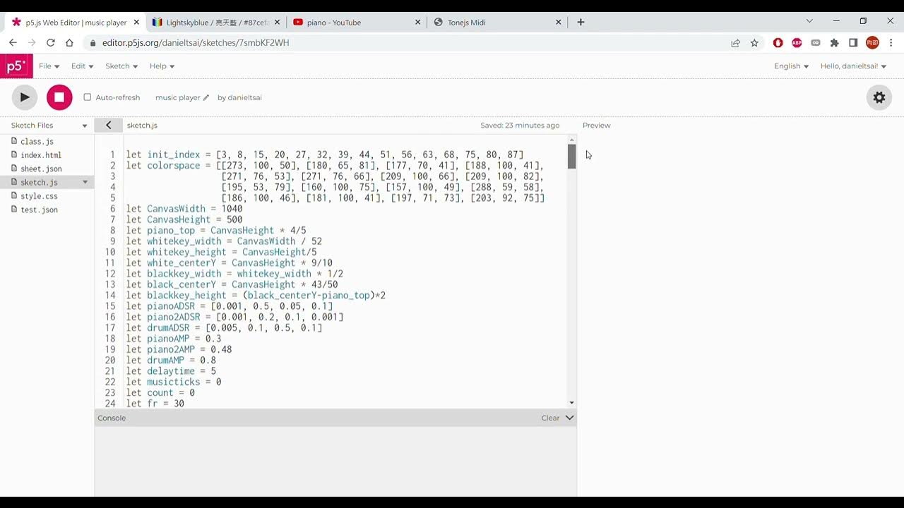 p5.js Web Editor music player - YouTube