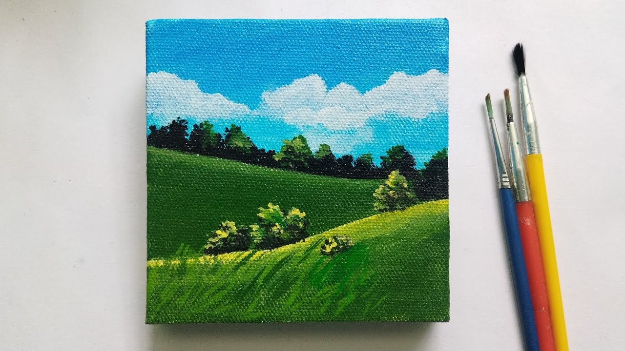 Easy landscape painting tutorial for beginners #art #painting - YouTube