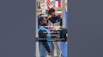 Idiot tries to put wong bar code on a TV at Walmart then act confused.