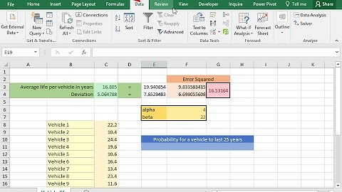 Use the WEIBULL.DIST function to calculate probability using Weibull distributions (Excel 2016)