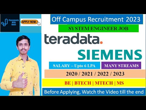 Siemens Recruitment 2023 | Teradata Recruitment 2023 | System Engineer Job | Freshers Hiring 2023
