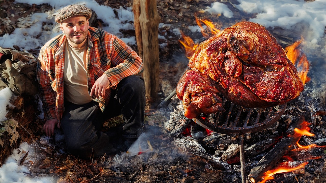 A Wild Deer Walked Into Our Camp… | Pork Knuckle Cooking, Spring Forest ASMR