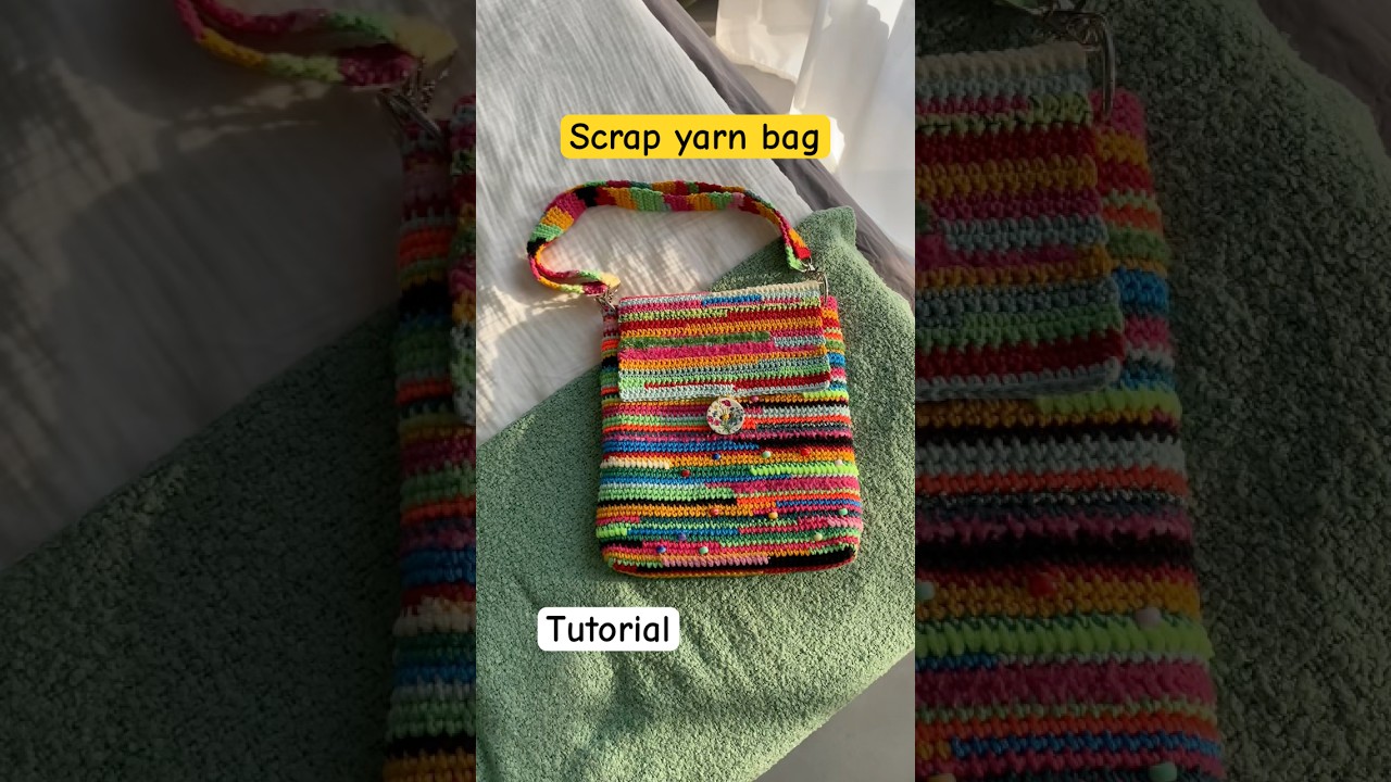 Dopamine❤️‍🔥scrap yarn bag ✨ #crochet #scrapyarn #crochetbag