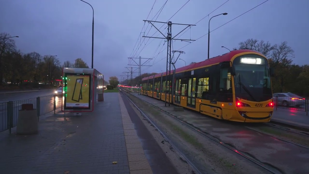 Poland, Warsaw, GUS 04 Tram Stop @ night