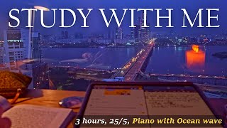 2-HOUR STUDY WITH ME in Seoul  Pomodoro 25/5  Calm Piano🎹 + Ocean Wave🌊 with sun rising screenshot 5