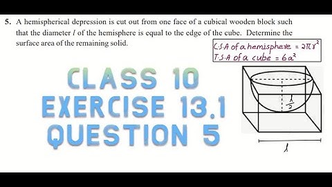 Class 10 | Ex 13.1 Question 5| A hemispherical depression is cut out from one face of a cubical.....