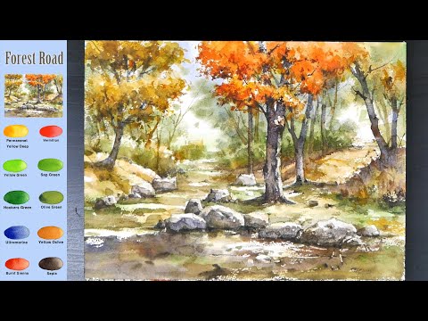 Landscape Watercolor - Forest <strong>Road</strong> (sketch &amp;<strong>amp</strong>; color mixing) NAMIL ART