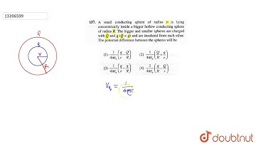 A small conducting sphere of radius `r` is lying concentrically inside a bigger hollow conducting