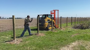 Using the Fence Hog attachment to install woven wire agricultural fence.